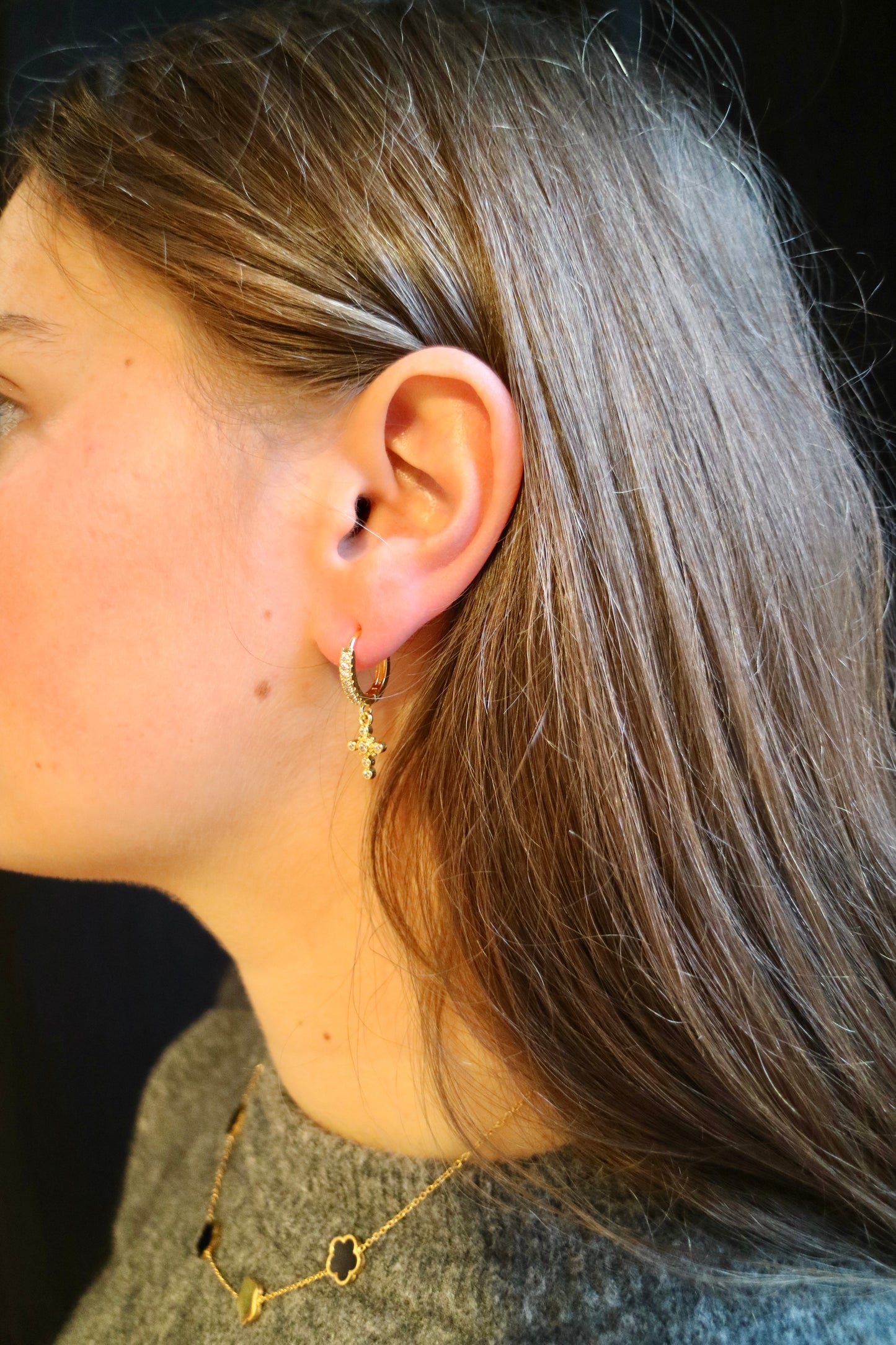 WHITE CROSS EARRING